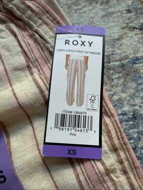 Roxy Pink and Cream Striped Linen Cargo Pants